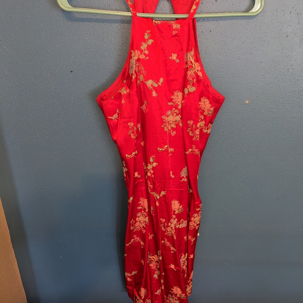 Vintage red floral Chinese mini dress